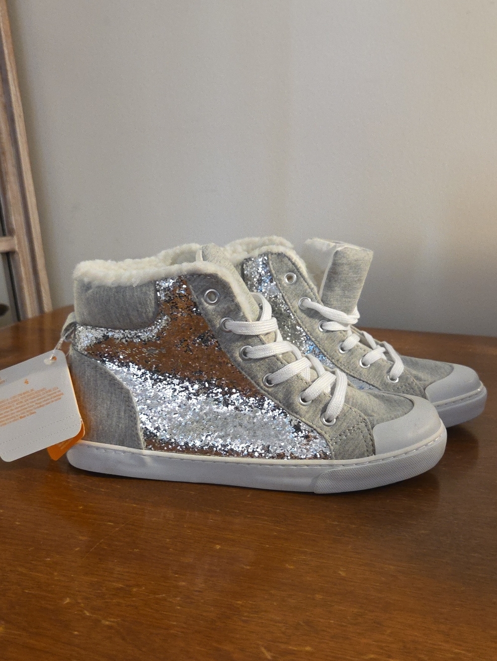 Gymboree Gray High-Top Sneakers with Silver Glitter